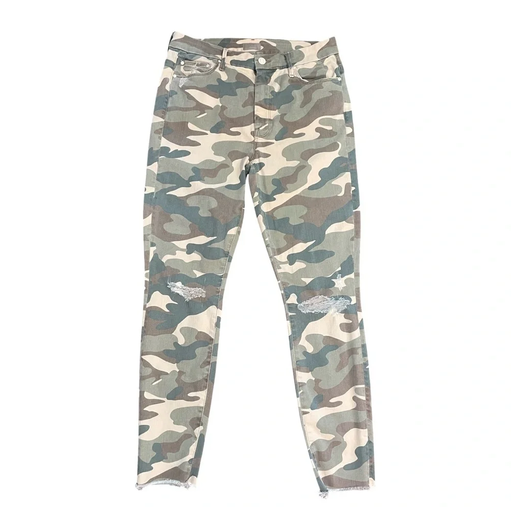 MOTHER High Waisted Looker Ankle Fray See Me Camo Distressed Denim Jean Size 29